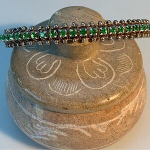 NEW - Leather and Peridot Green Crystal Chain Bracelet.